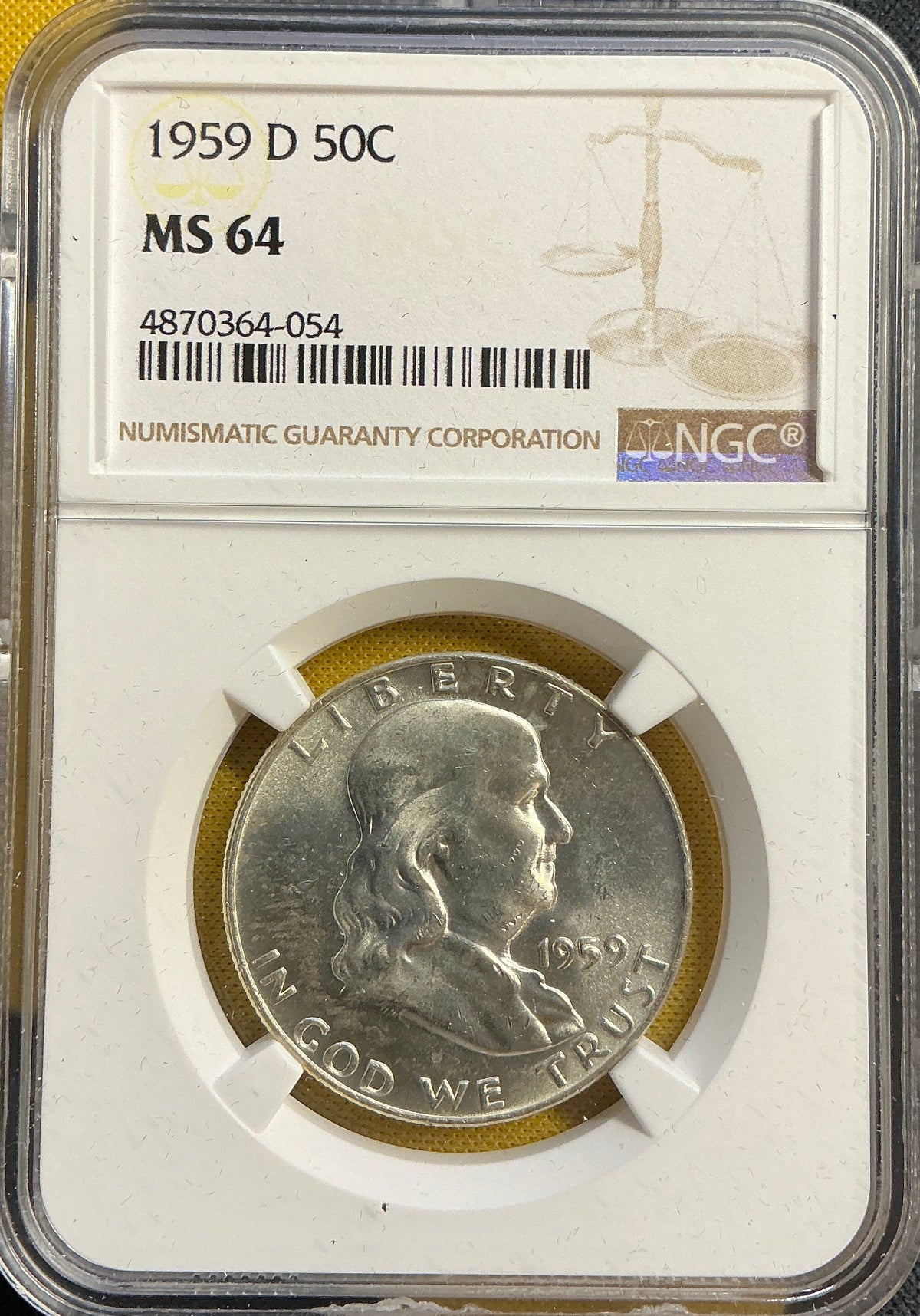 1959-D Franklin Half Dollar, NGC MS 64, Store #HR2108