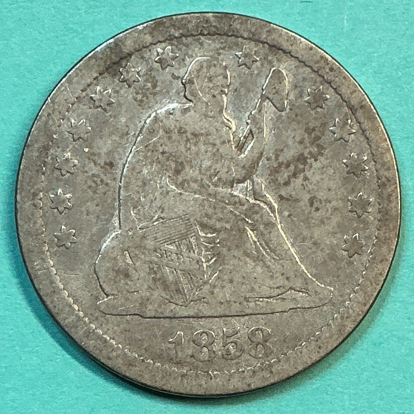 1858 Liberty Seated Quarter., Fine Circulated Details., Store#QR1181