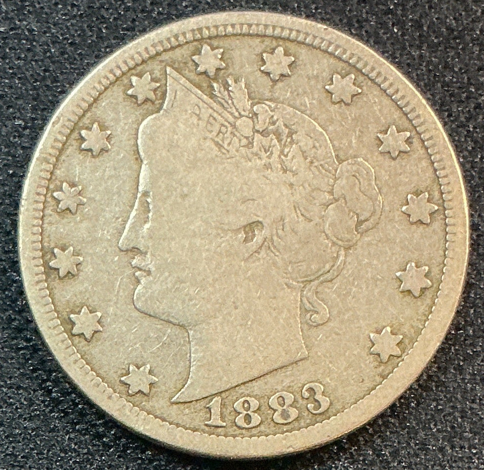 1883 Liberty Nickel., 'No Cents'., Very Good Circulated Coin., Store Sale #NL865