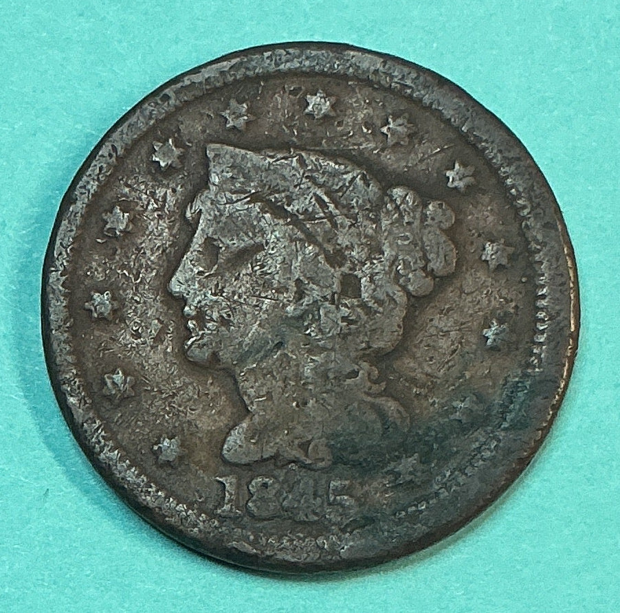 1845 Large Cent, About Good Circulated Coin, Store #CT1521