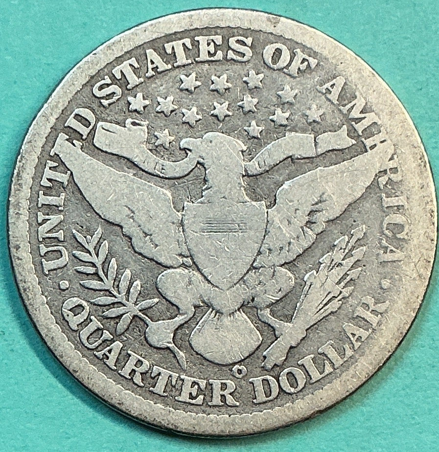 1898-O Barber Quarter., About Good Circulated Details., Store#QR1209
