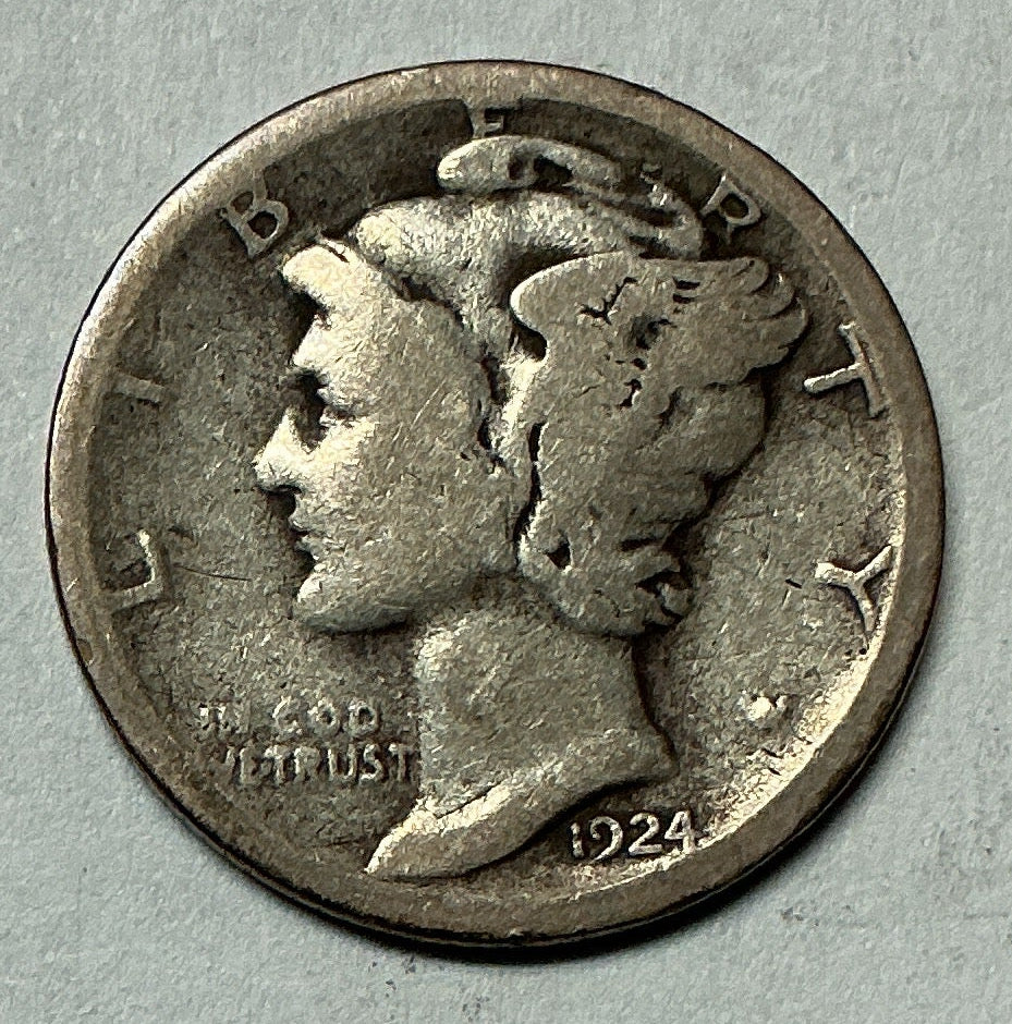 1924-S Mercury Dime, Very Good Circulated Coin, Store #DE0964