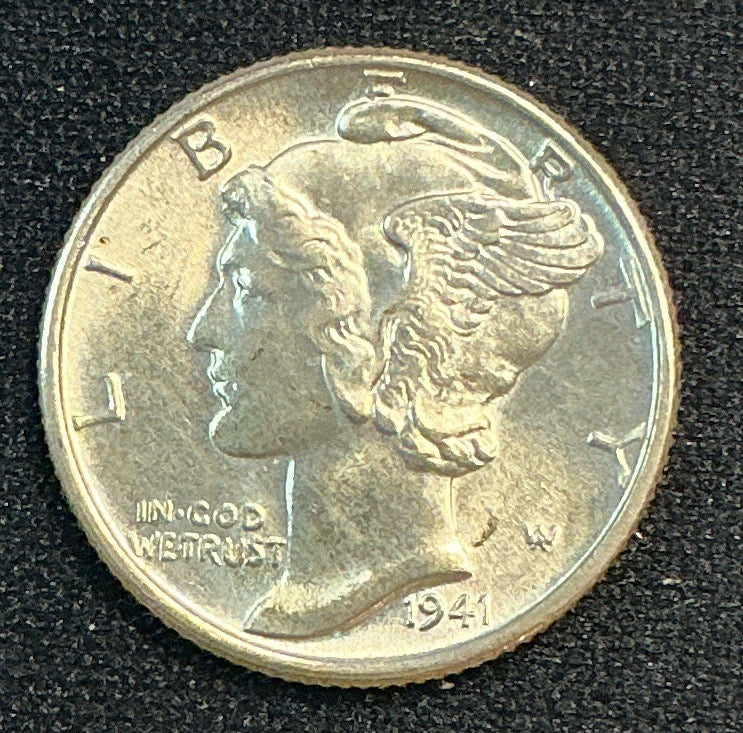 1941 Mercury Dime, Mint State Uncirculated Coin, Store #DE0676