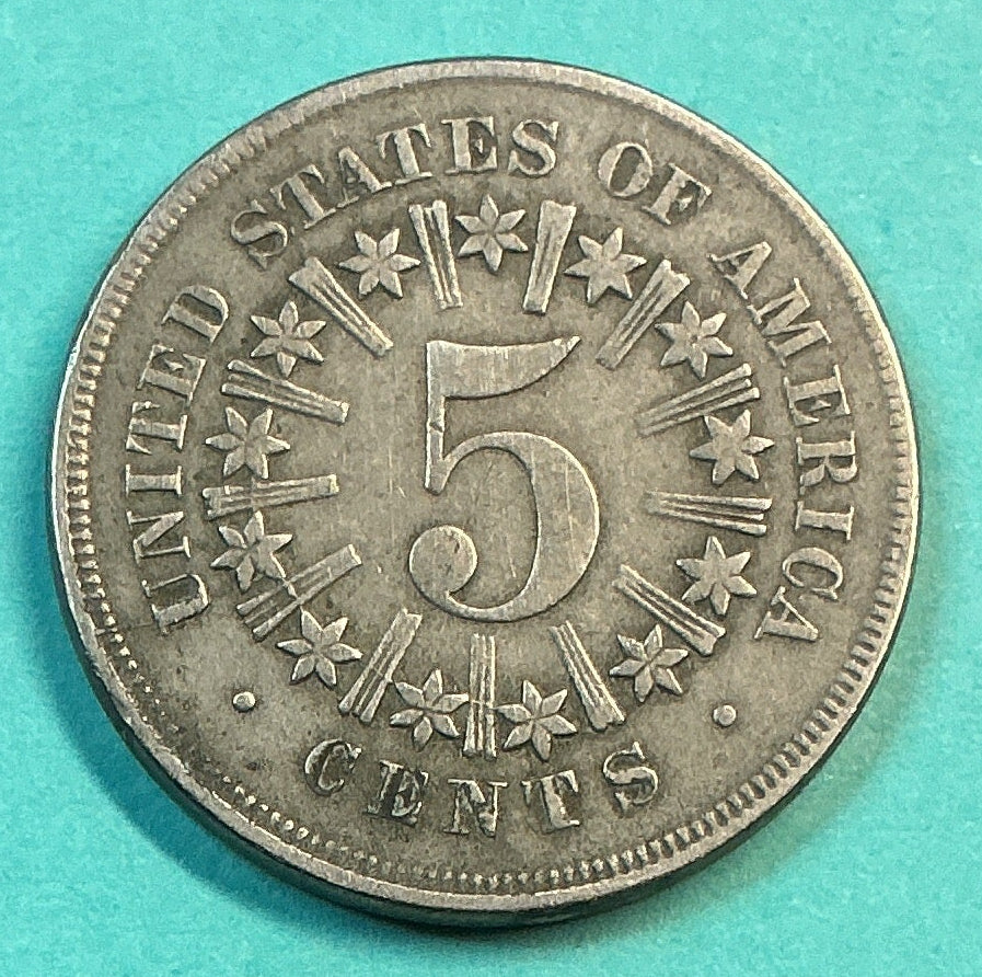 1866 Shield Nickel, About Uncirculated Coin, Store #NL094