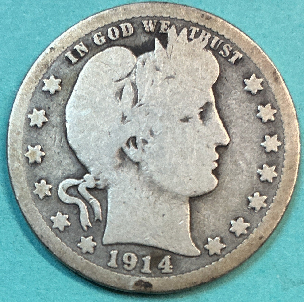 1914-S Barber Quarter., About Good Circulated Details., Store#QR1318