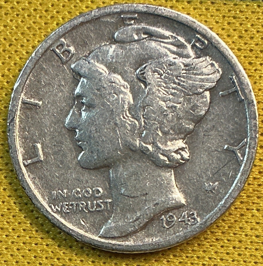 1943-D Mercury Dime, About Uncirculated Coin, Store #DE0693