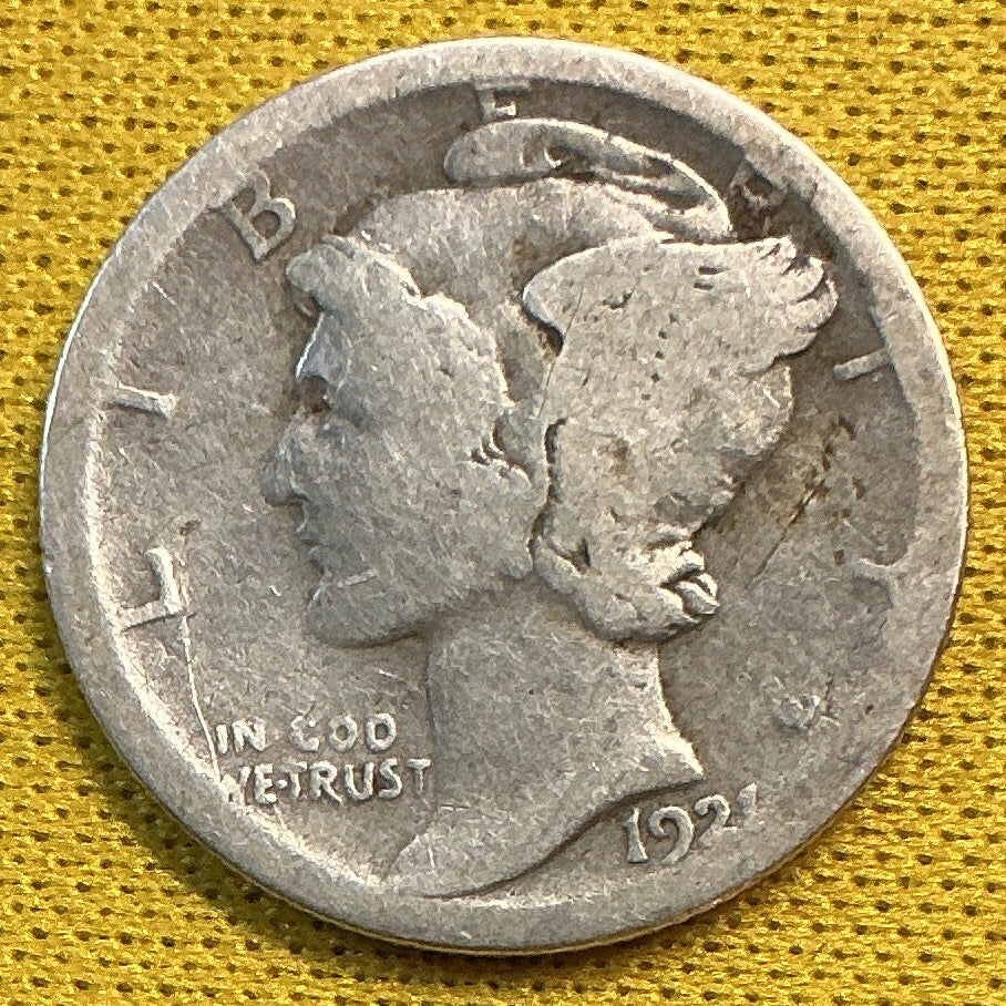 1921-D Mercury Dime, KEY DATE, Good+ Circulated Coin, Store #DE0522