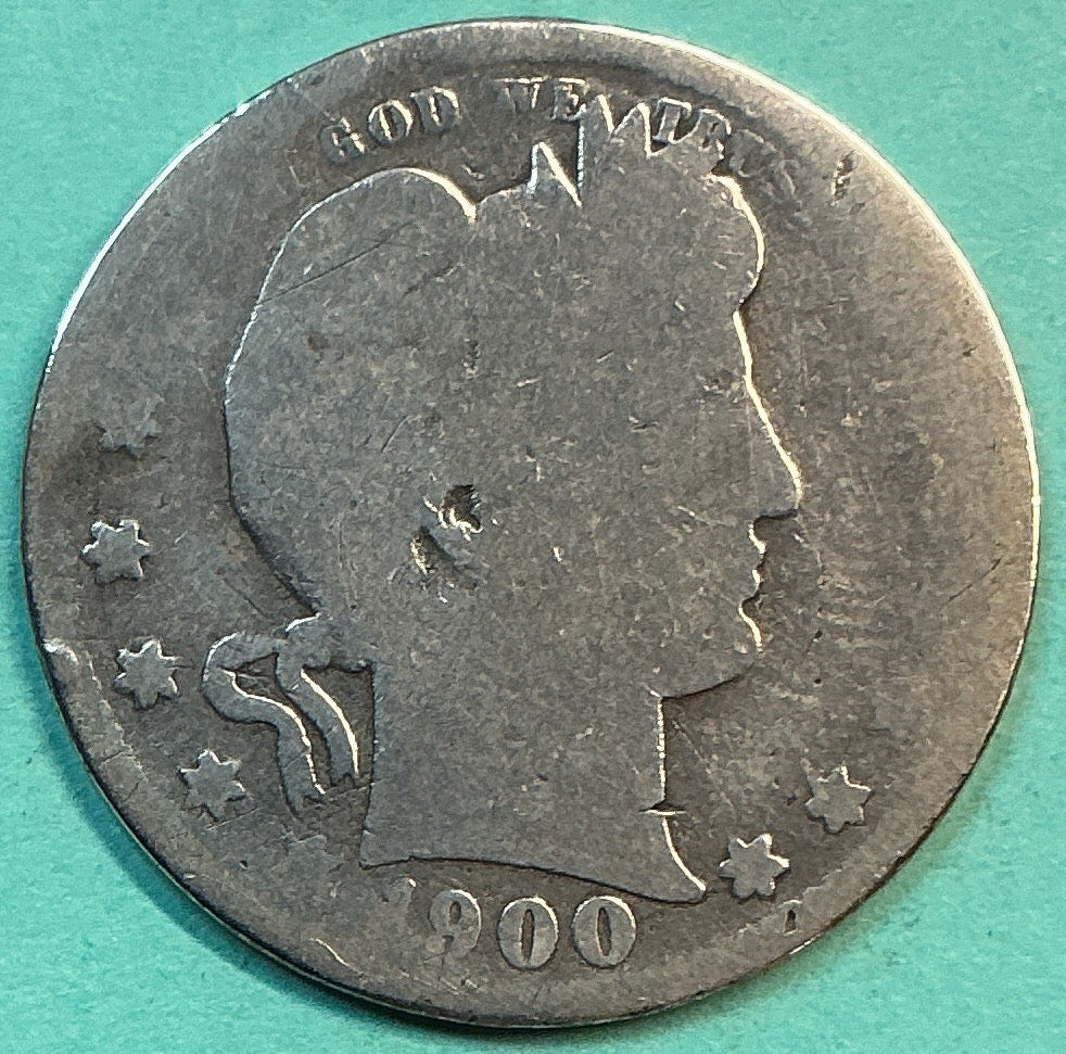 1900-S Barber Quarter., Poor *Cleaned* Circulated Details., Store#QR1220