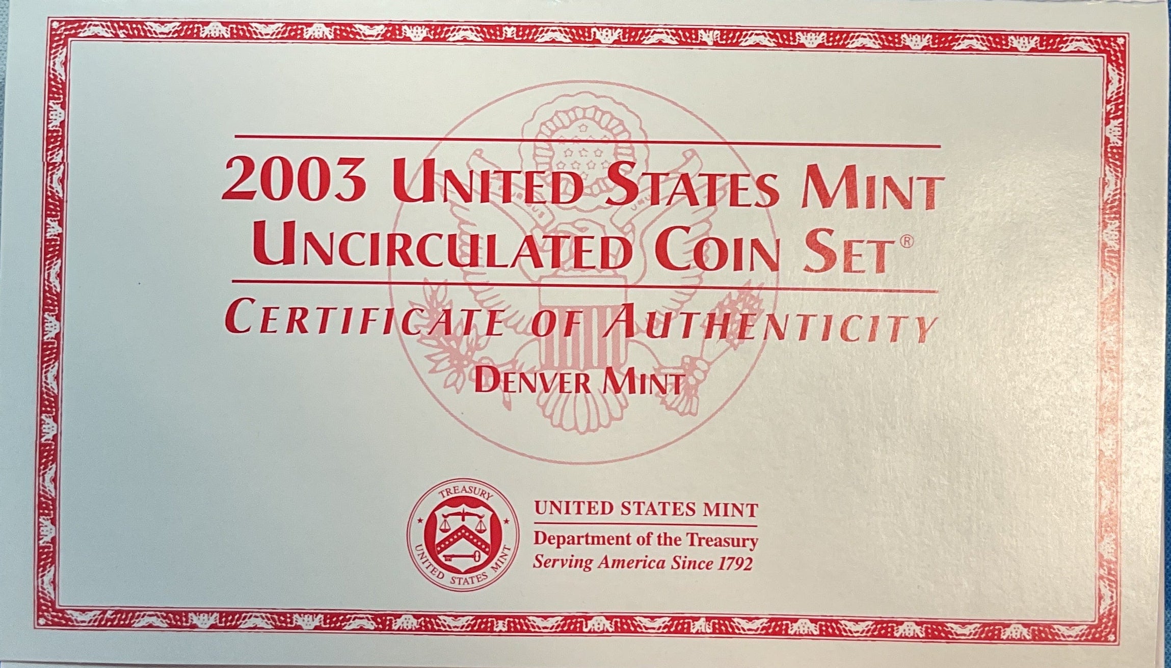 2003 United States Uncirculated 20-Coin Mint Set