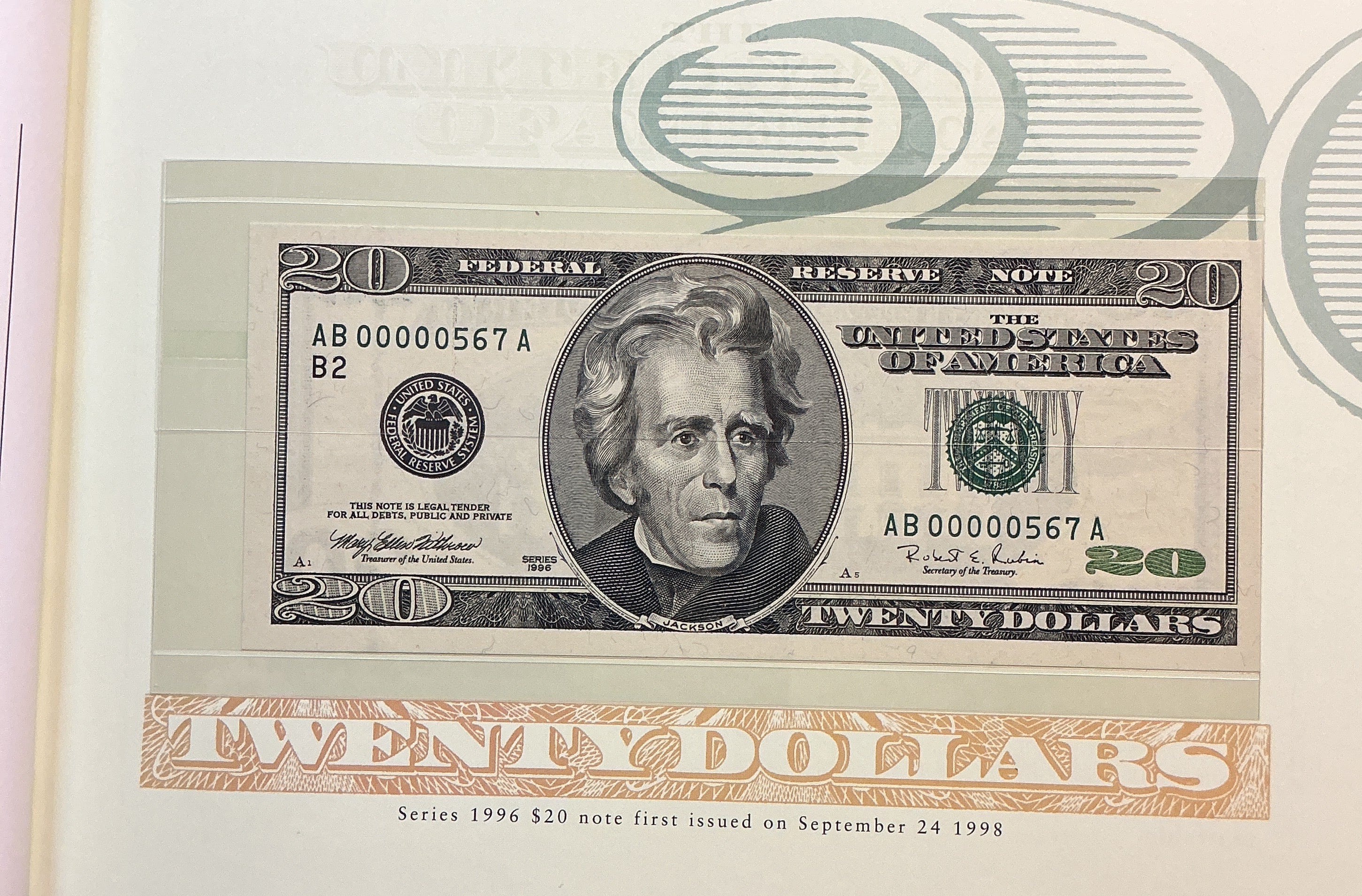 1996 Premium Federal Reserve Set, Serial #567, $20 Notes, #FRN013
