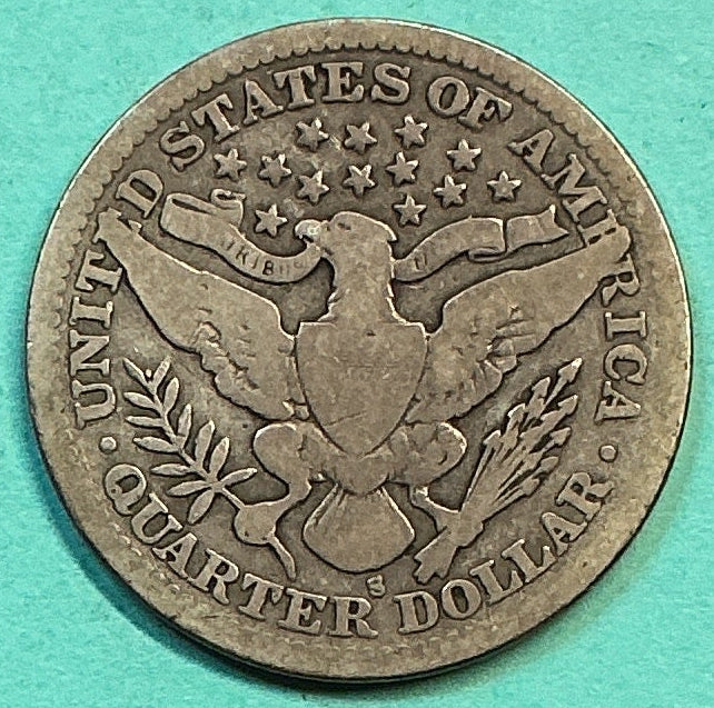 1905-S Barber Quarter., Very Good Circulated Details., Store#QR1233