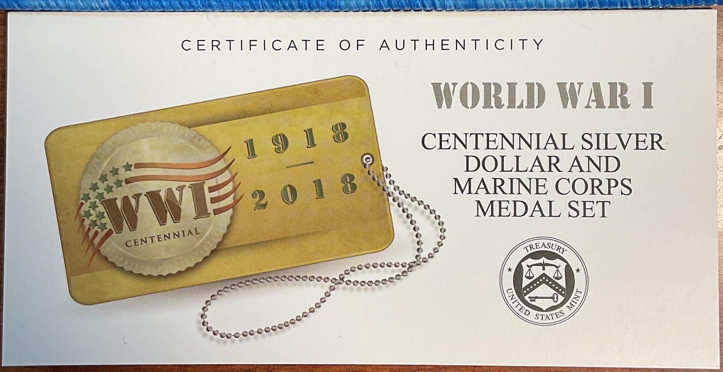 2018 World War I, Silver Dollar and Marine Corps Silver Medal Set, U.S. Mint #SR017