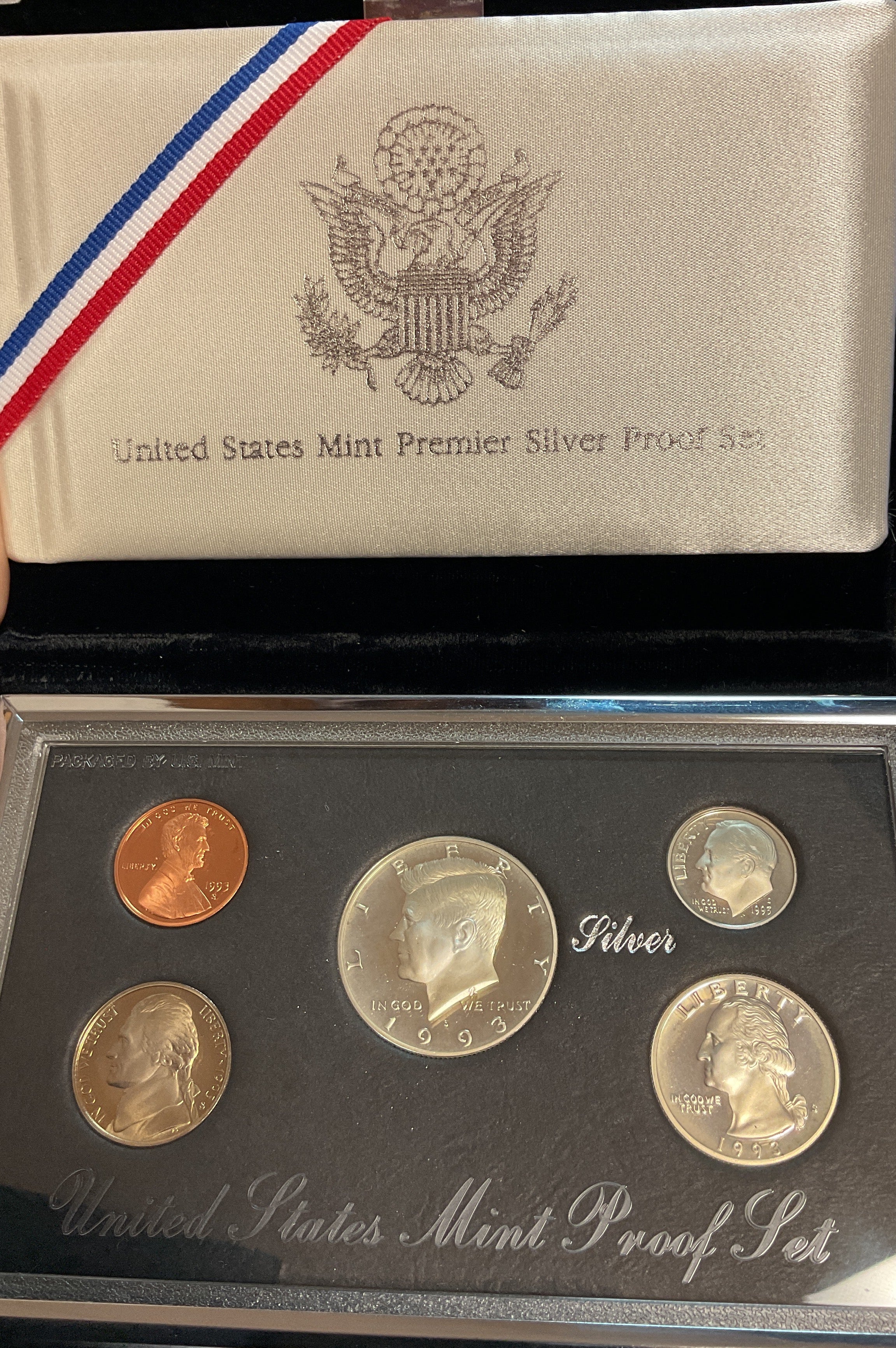1993 5 Coin Silver Premier Silver Proof Set. U.S. Mint C.O.A, Store #PT032