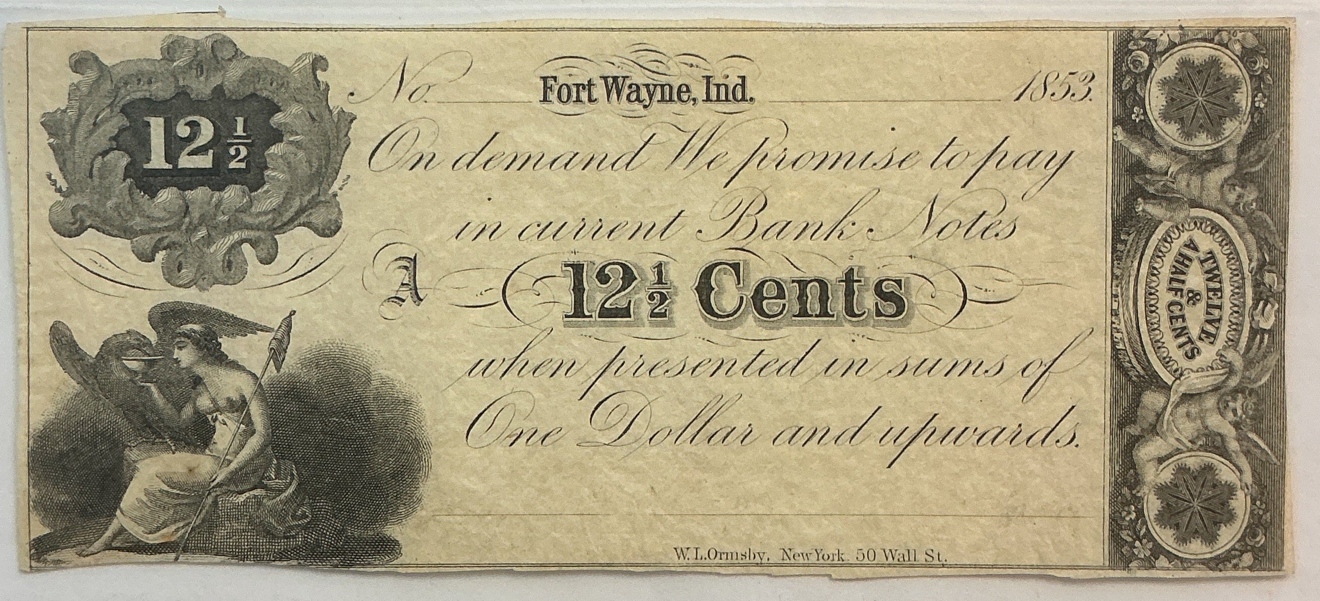 1853, 12-1/2c Remainder, Fort Wayne, IN., PCGS AU-53., Store Sale #GIN001