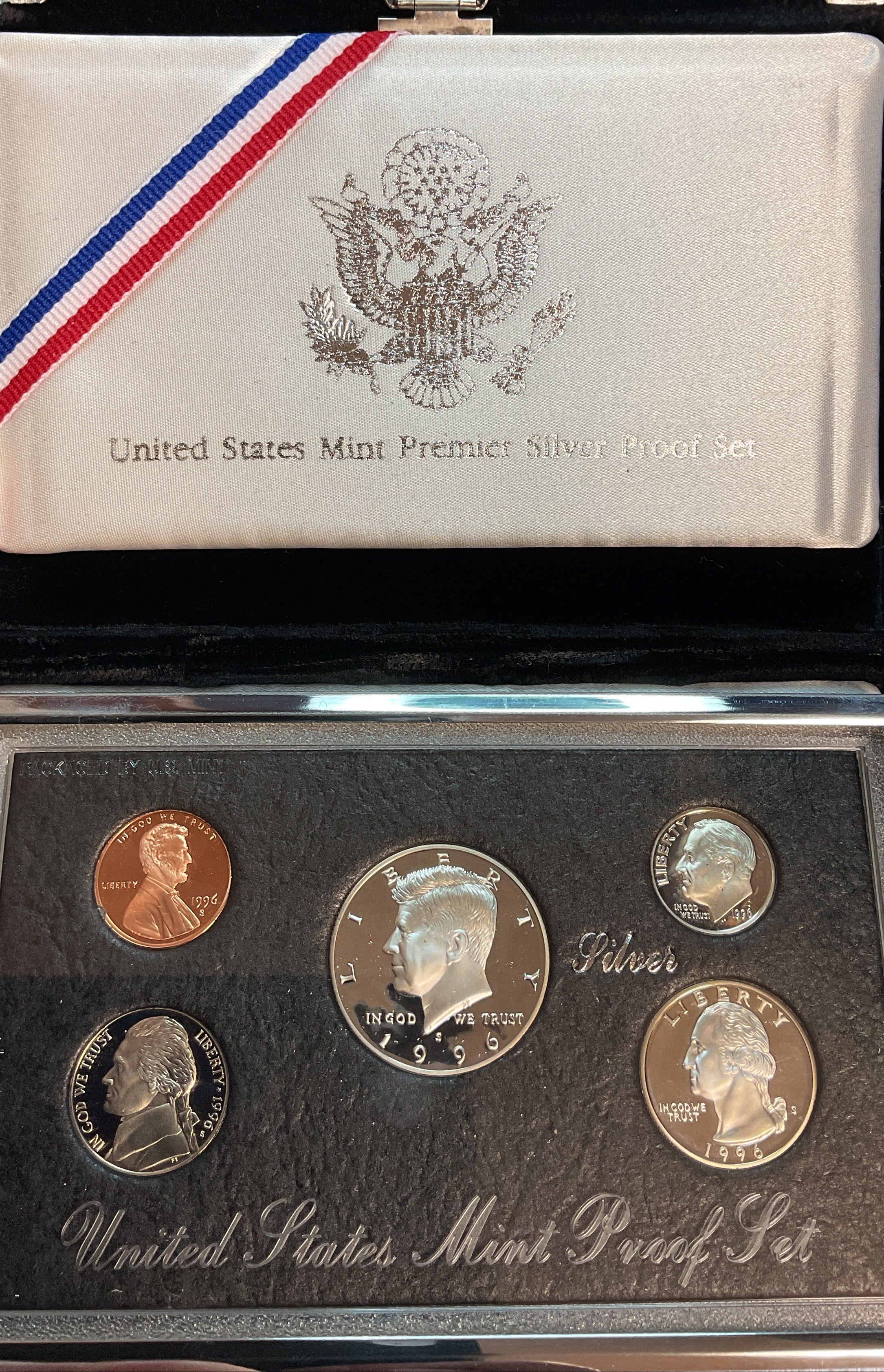1996 5 Coin Silver Premier Silver Proof Set. U.S. Mint C.O.A, Store #PT035