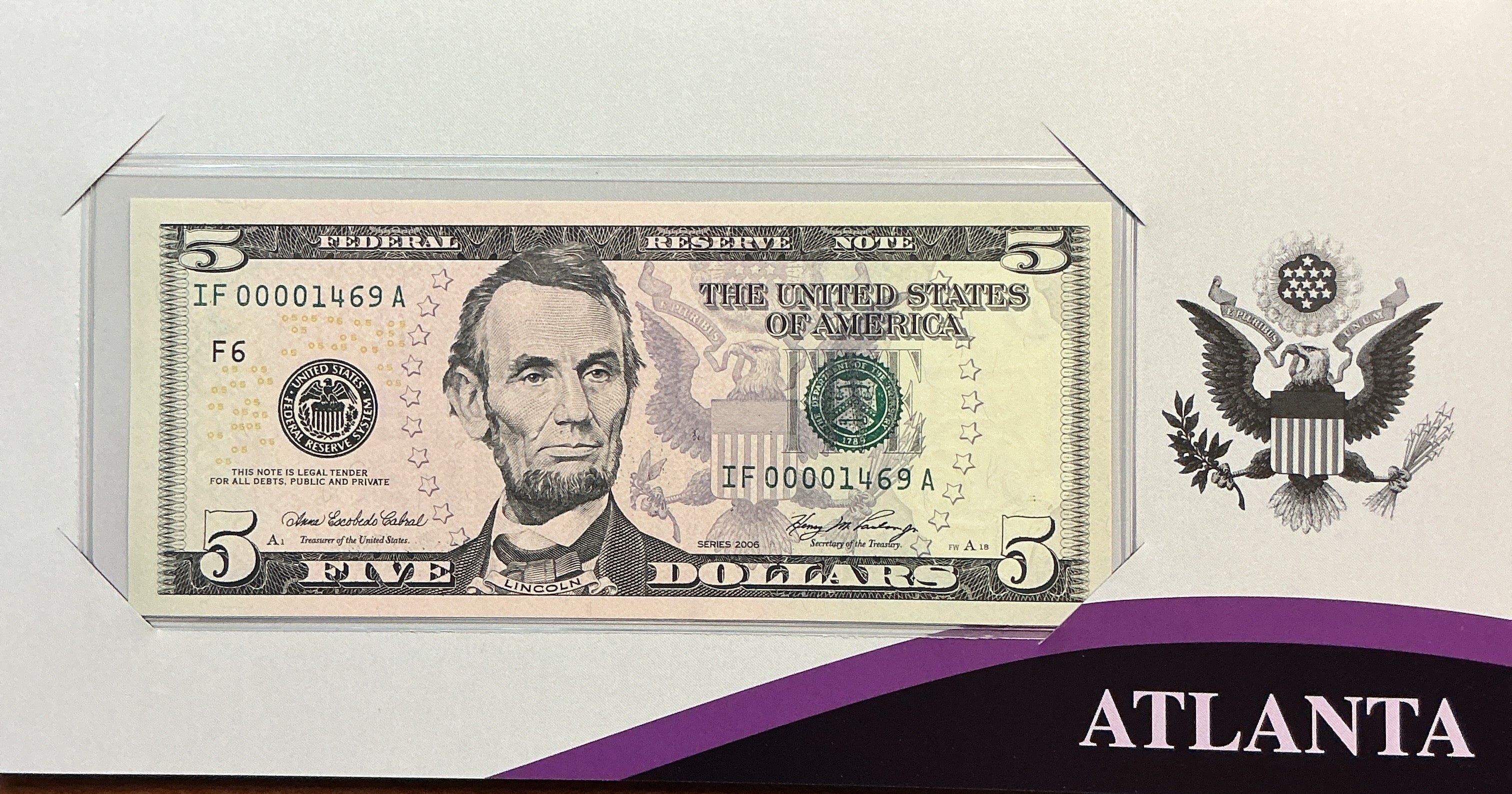 2006 Series $5 Single Notes,12 ea, F.R.N, 'LOW SERIAL NUMBERS', Store #FRN001