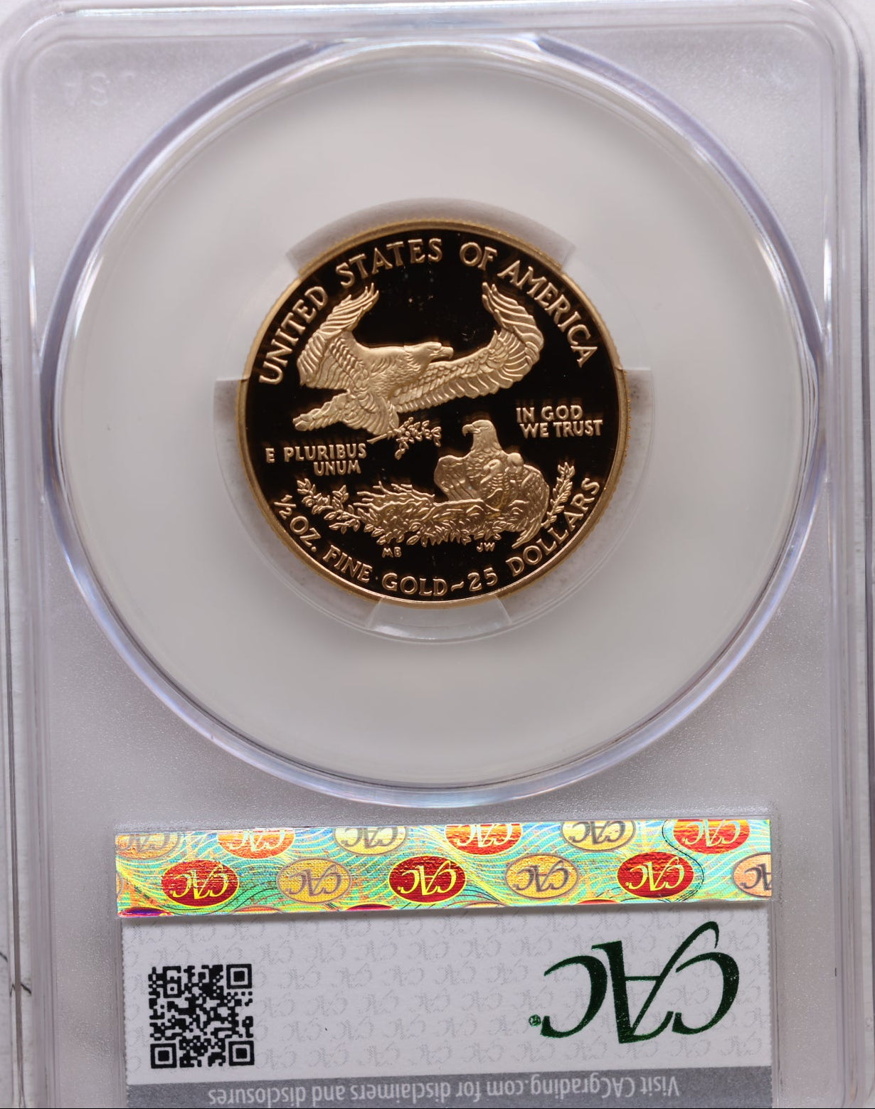 2003-W $25, Proof Gold American Eagle Coin, 1/2 OZT, CAC PR68, Store #GMC270.