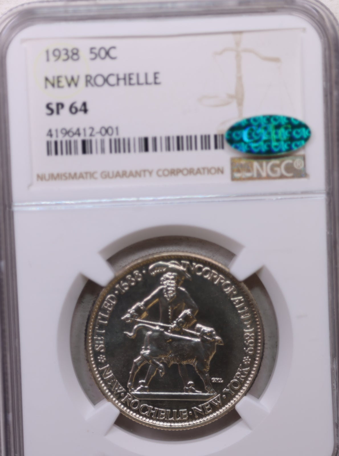 1938 New Rochelle, 'SPECINIM STRIKE, Commemorative, NGC SP-64 CAC, #GEC0059.