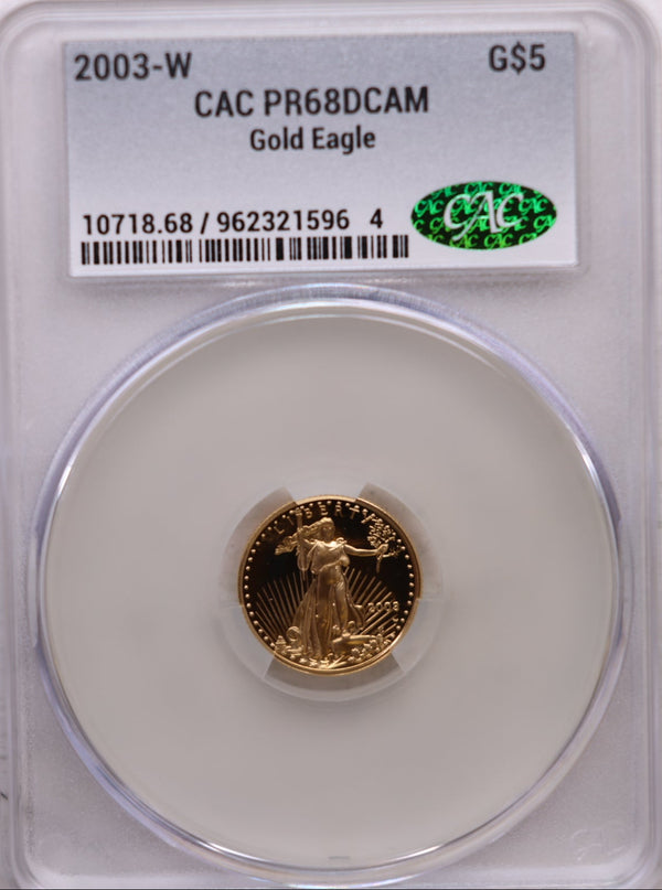 2003-W $5, Proof Gold American Eagle Coin, 1/10 TH, OZT, CAC PR69, Store #GMC272.