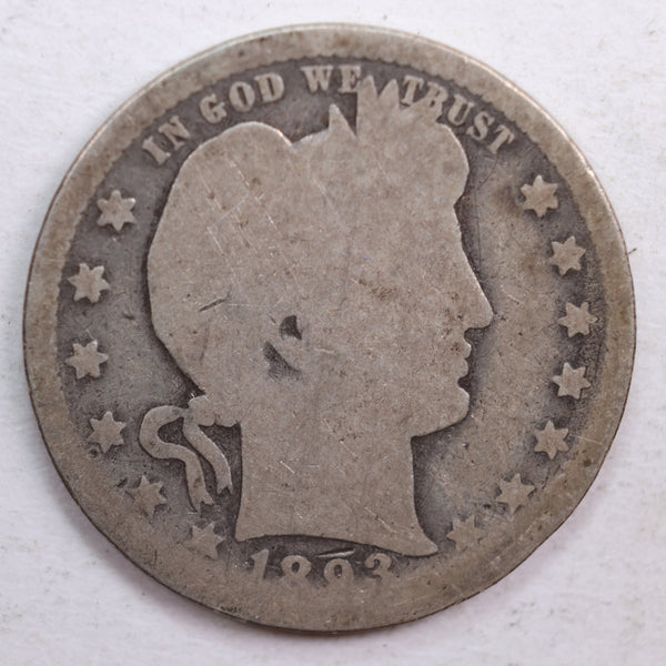 1893 Barber Quarter, Abt Good Circulated Coin, Store #QR627