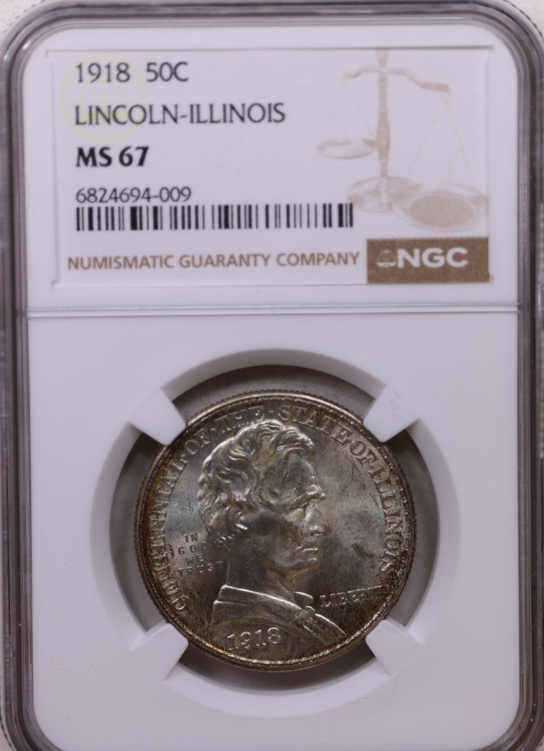 1918 Lincoln-Illinois Silver Commemorative Half Dollar, NGC MS-67, #GEC0061.