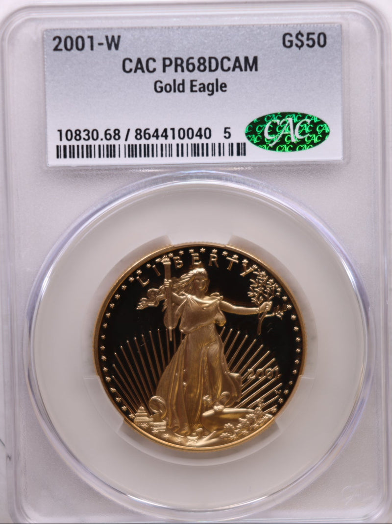 2001-W $50, Proof Gold American Eagle Coin, 1 OZT, CAC PR68, Store