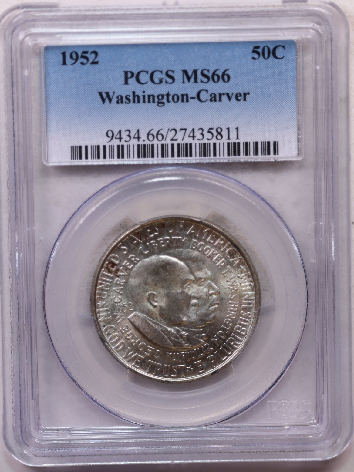 1952 Washington-Carver Silver Commemorative Half Dollar, PCGS MS-66, #GEC0065.