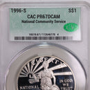 1996-S., National Community Service., Silver Commemorative., CAC PR67., Store GMC044