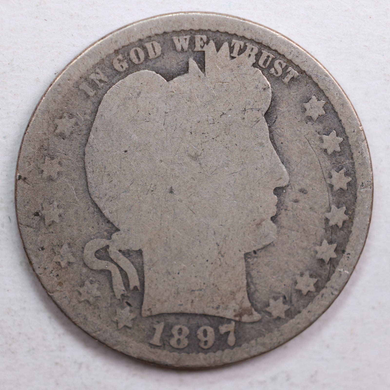 1897-S Barber Quarter, About Good Semi-key date Circulated Coin, Store #QR645
