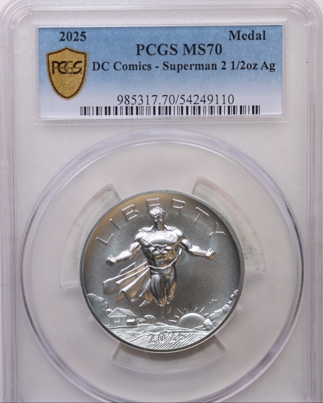 2025 DC -SUPERMAN Commemorative Medal, 2 1/2 OZT, PCGS MS-70., Store GMC137.