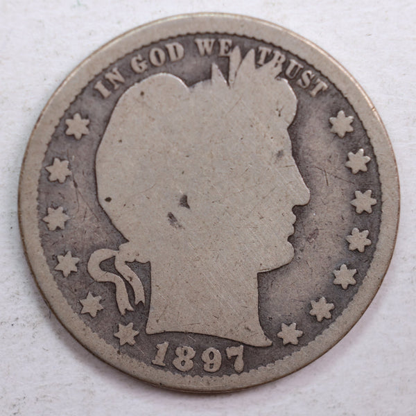 1897-S Barber Quarter, Good Plus, Better Date Circulated Coin, Store #QR649