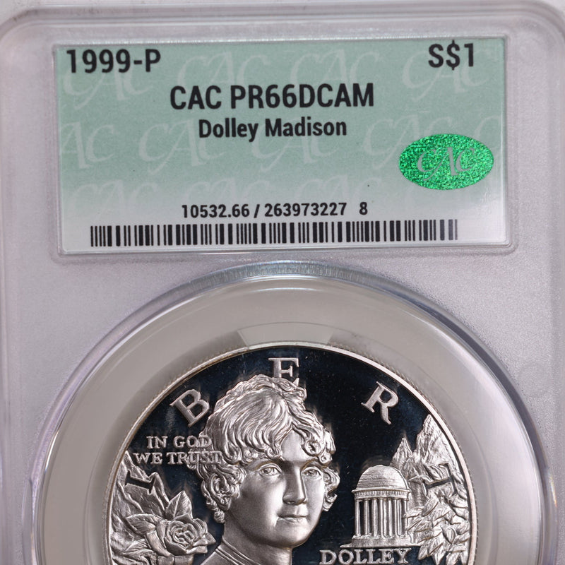 1999-P., DOLLEY Madison., Silver Commemorative., CAC PR66., Store GMC048