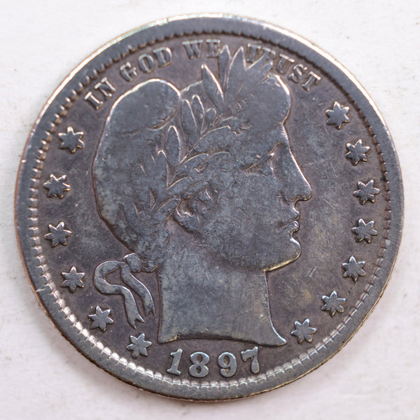 1897-S Barber Quarter, Fine detailed, Cleaned Circulated Coin, Store #QR650