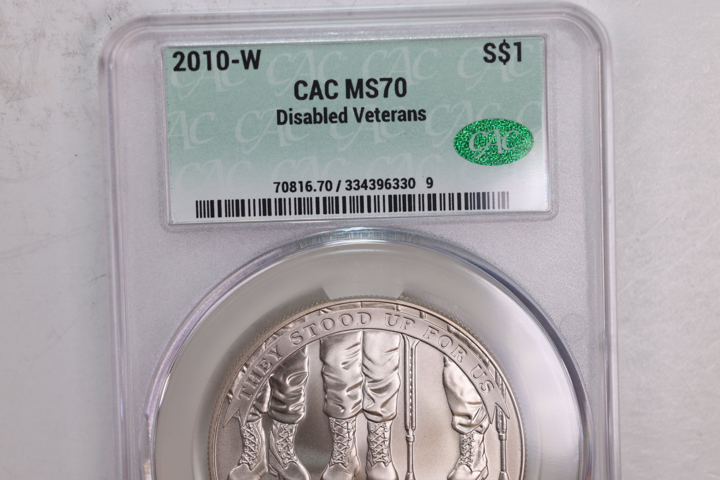 2010-W $1 Disabled Veterans Commemorative, CAC MS70, Store #GMC049