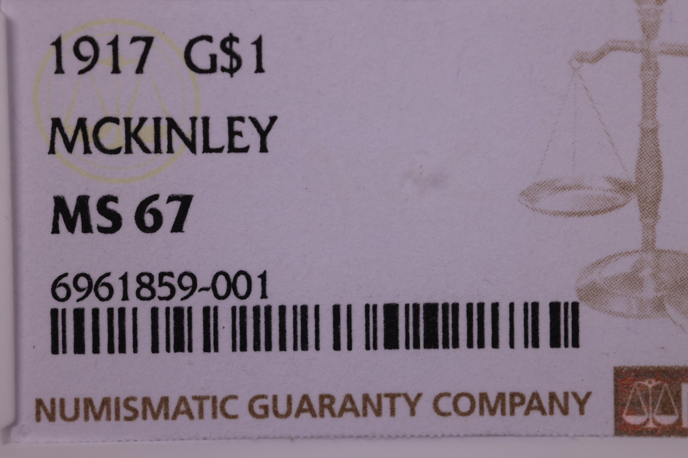 1917 $1 Gold McKinley Commemorative Coin., NGC MS-67., Store #GEC008
