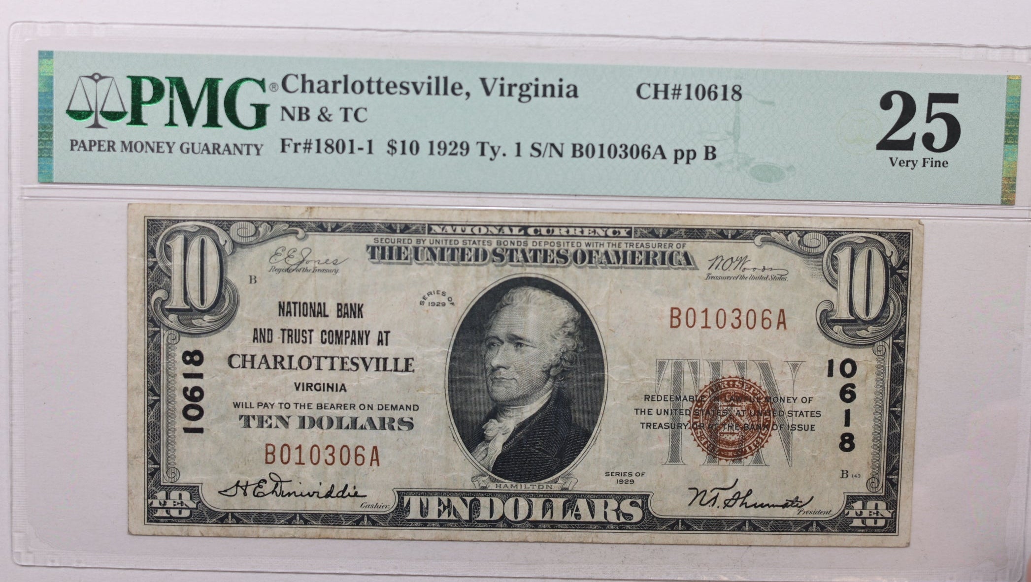 1929 $10 Petersburg, VA, National Currency, CH# 3515, PMG VF-20, Store #NBN019.