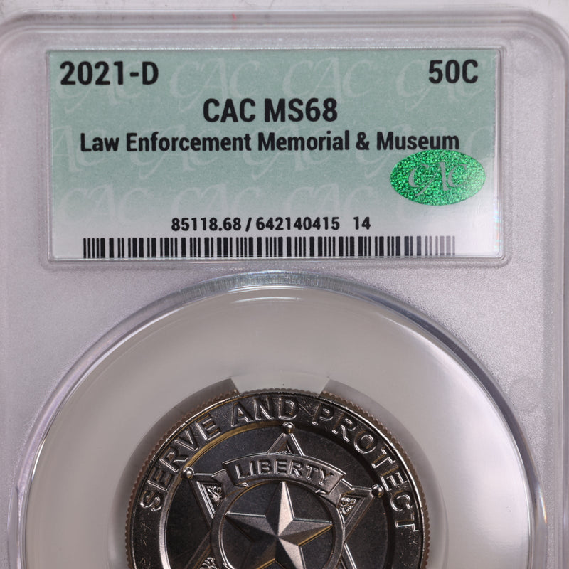 2021-D Law Enforcement Memorial, Commemorative Half Dollar, CAC MS68, Store GMC054