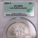 2009-P, Louis Braille., Silver Commemorative., CAC MS69., Store GMC056