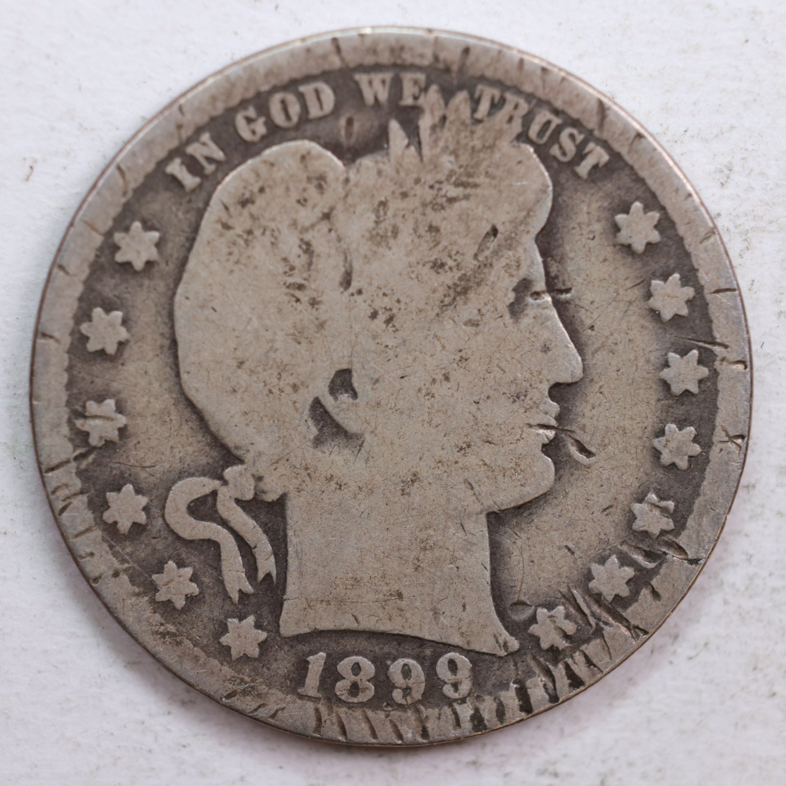 1899-O Barber Quarter, Good Circulated Coin, details, Store #QR662
