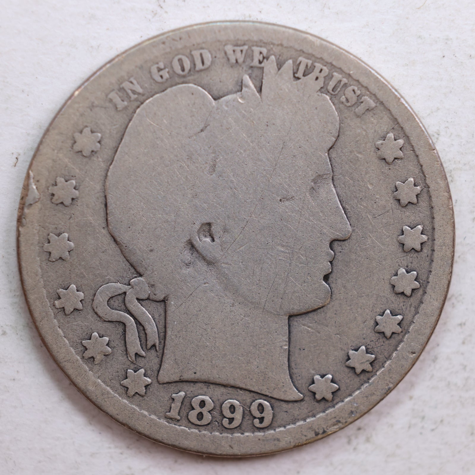 1899-S Barber Silver Quarter, Good Circulated Coin, Store #QR663.
