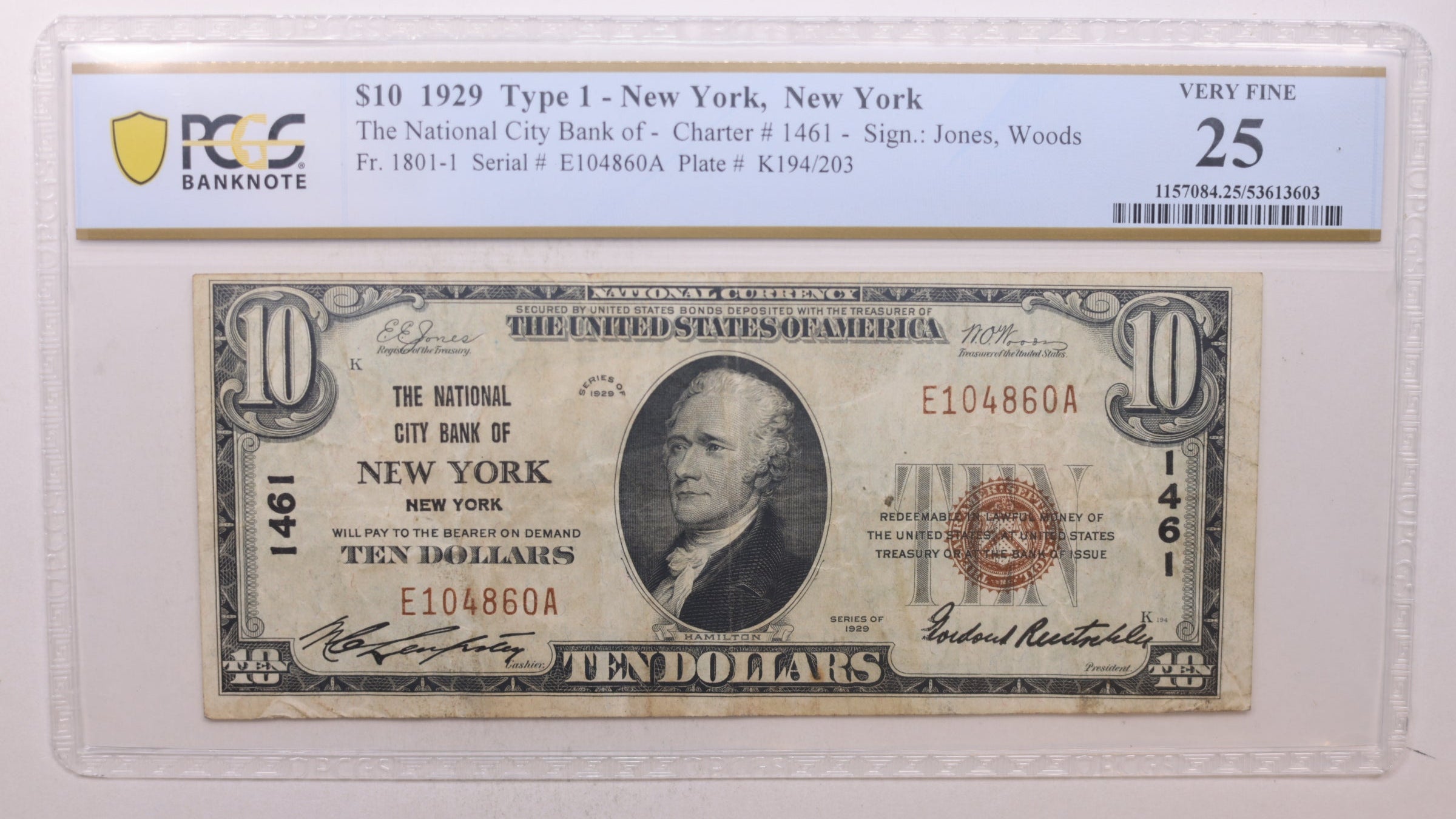 1929 $10, New York, N.Y, Charter #1461, PCGS VF-25,  Store #NBN024.