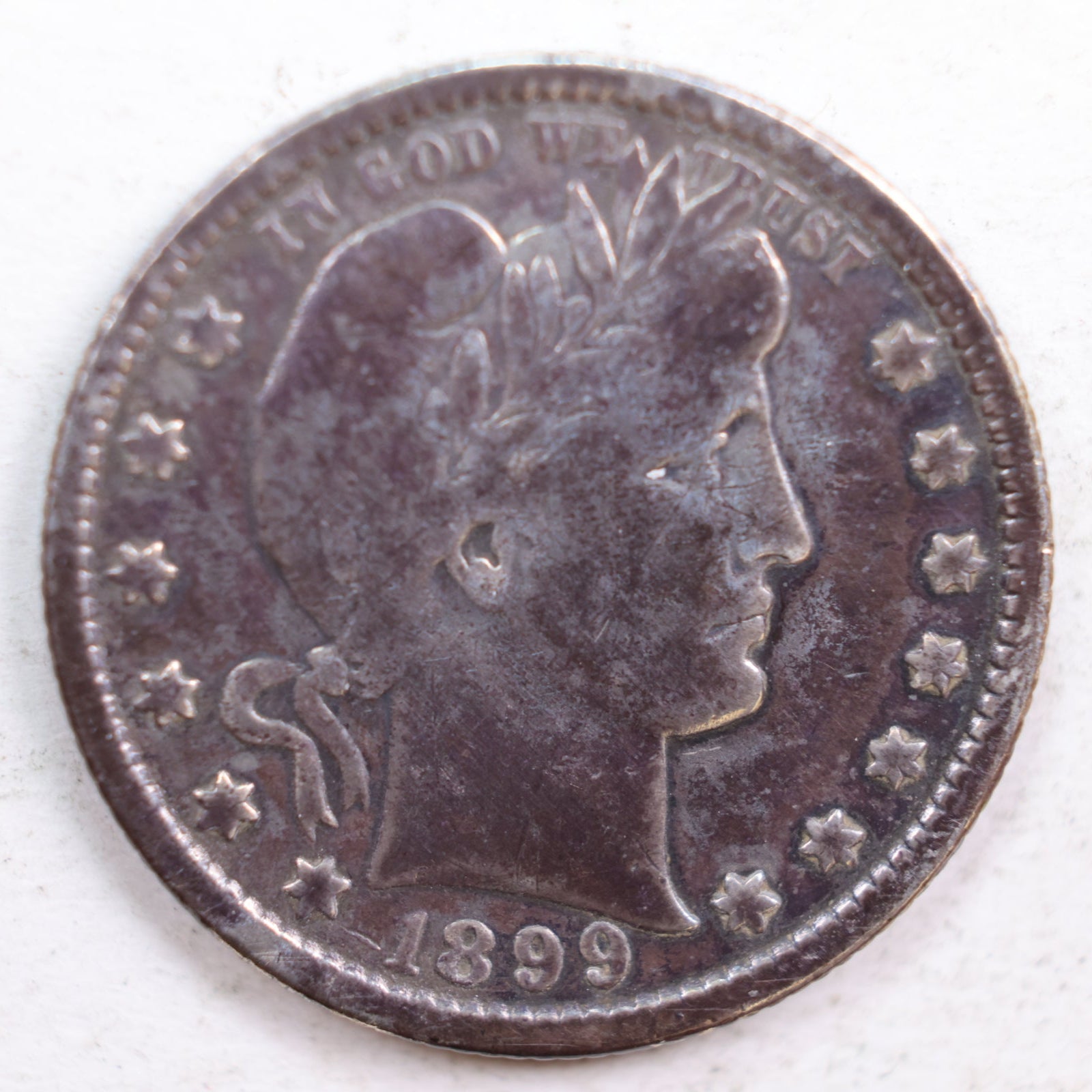 1899-S Barber Silver Quarter, Very Good Details, Circulated Coin, Store #QR664