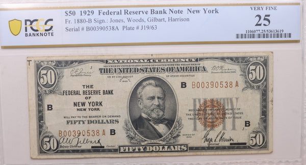 1929 $50, Federal Reserve Bank Note, 'New York', PCGS VF-25, Store #GFRB098.