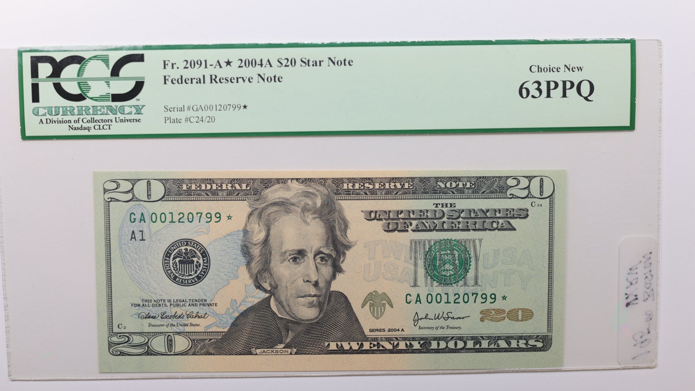 2004A $20 Federal Reserve Note, 'STAR NOTE',  PCGS CU-63, PPQ, Store #GFRB105.