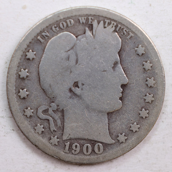 1900-S Barber Quarter, Very Good Circulated Coin, Store #QR667