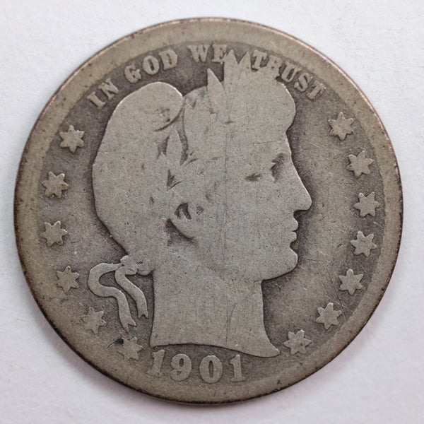 1901 Barber Quarter, Abt Good Circulated Coin, Store #QR669