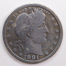1901 Barber Quarter, Very Good Circulated Coin, details, Store