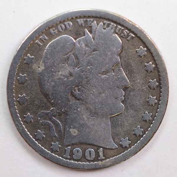 1901 Barber Quarter, Very Good Circulated Coin, details, Store #QR670