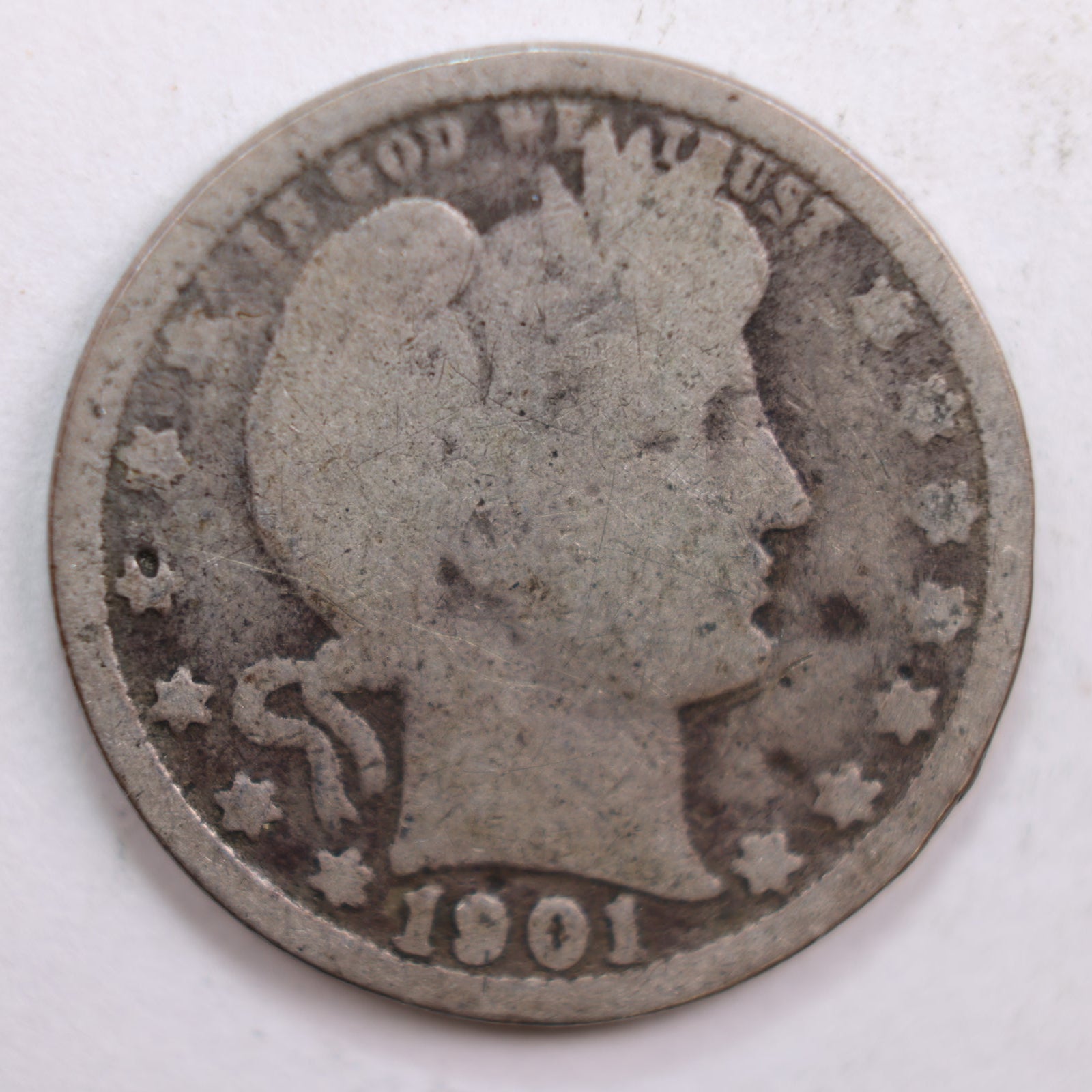 1901 Barber Quarter, Good Circulated Coin, Store #QR671
