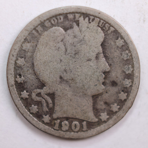 1901 Barber Quarter, Good Circulated Coin, Store #QR671